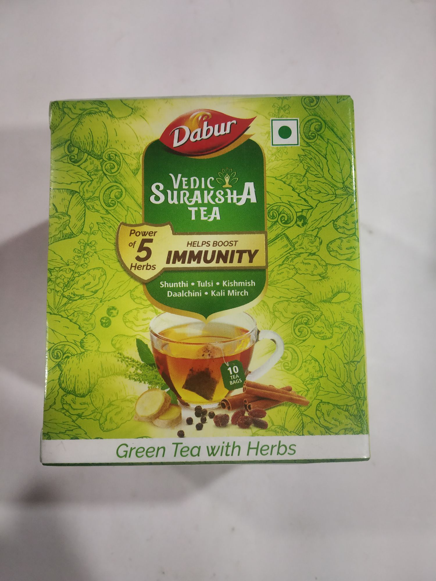 Dabur Vedic Suraksha Immunity Boosting Green Tea With Herbs - 10 Piece