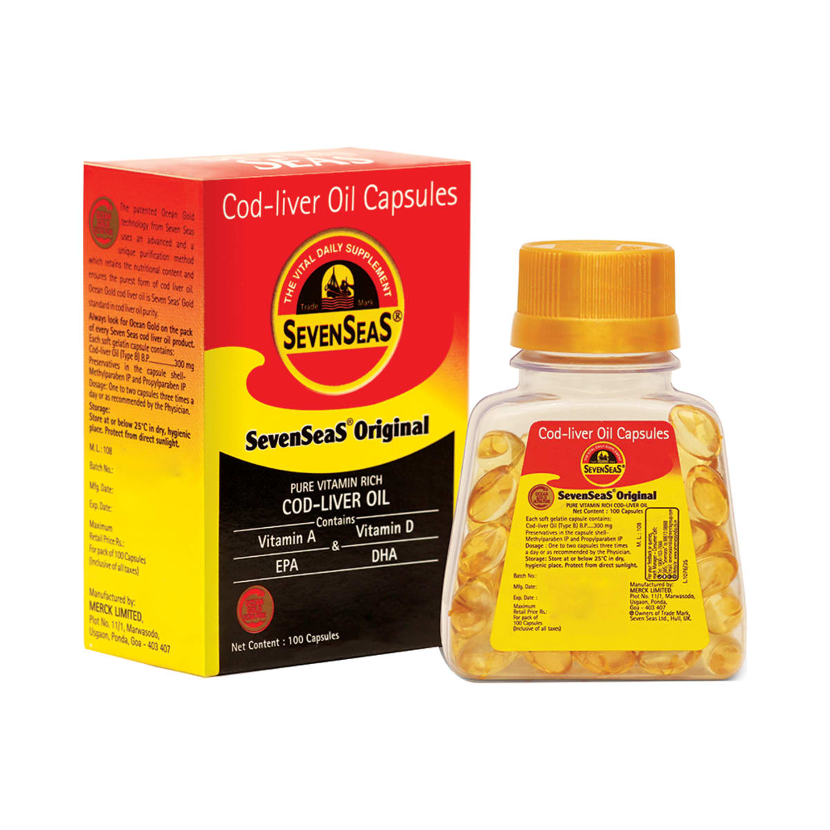 Seven Seas Seven Seas Original Cod-Liver Oil Capsule | For Brain, Bones, Eyes & Immunity | Source of Vitamins A, D, EPA & DHA | Nutrition Formula