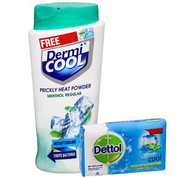 Dermicool Prickly Heat Menthol Powder - 90gm ( With Free Dettol Cool Soap )
