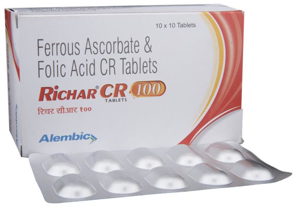 Richar CR 100 Tablet with  Ferrous Ascorbate & Folic Acid