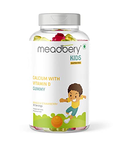 Meadbery Mango & Strawberry Kids Calcium With Vitamin D Gluten Free Gummy