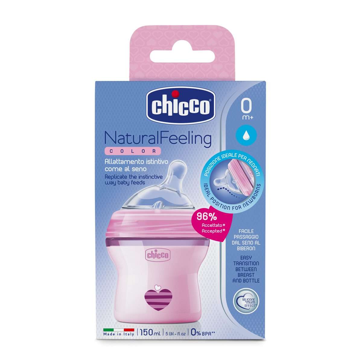 Chicco Natural Feeling Feeding Bottle Pink 0m+