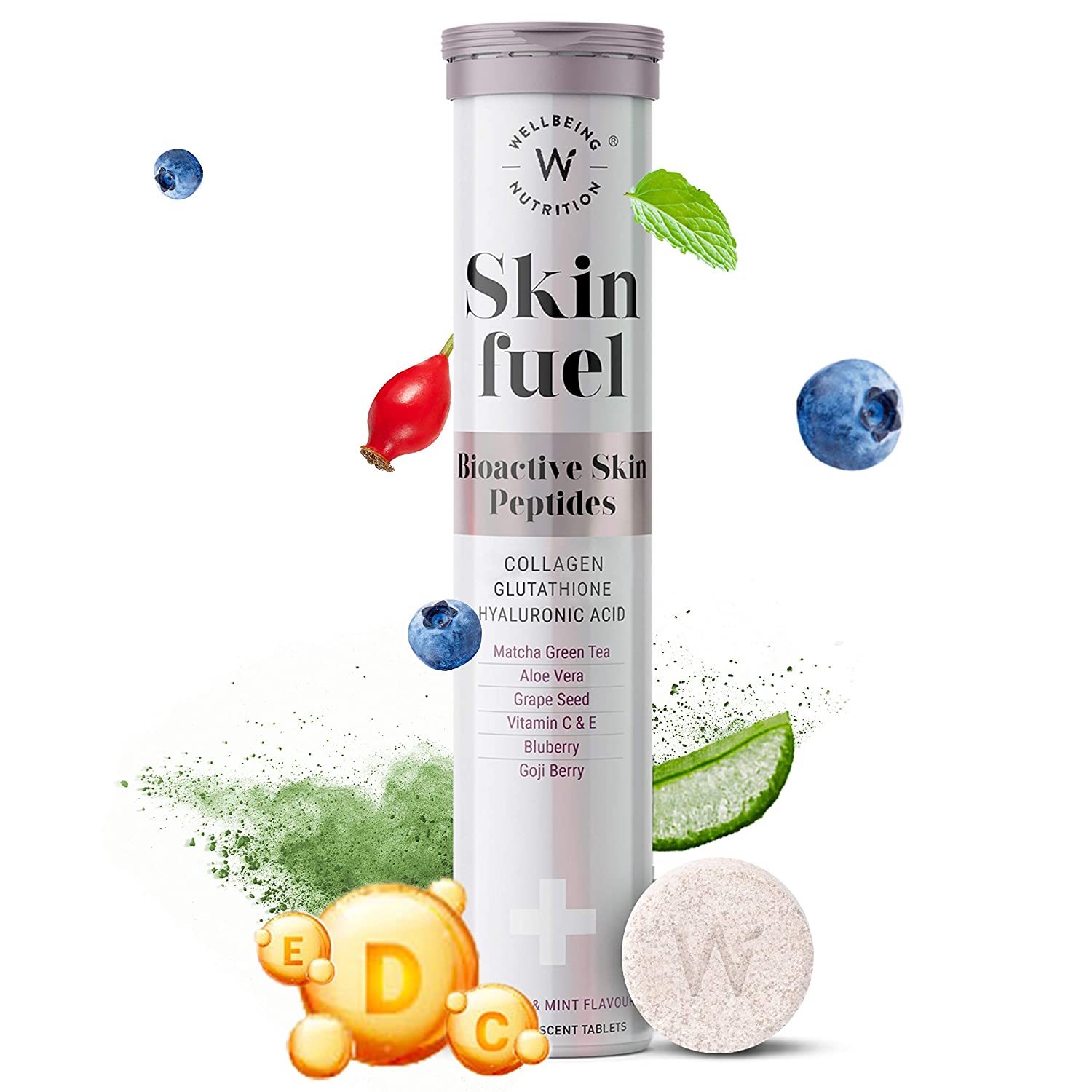 Wellbeing Nutrition Skin Fuel Effervescent Tablet Blueberry & Mint