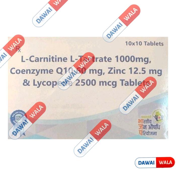 L-Carnitine L-Tartrate(1000mg), Coenzyme Q10(60mg), Zinc(12.5mg) & Lycopene (2500mcg) Tablet