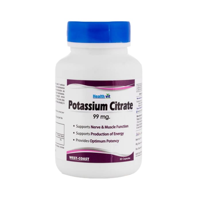 HealthVit Potassium Citrate 99mg | For Energy Production, Nerve & Muscle Function | Capsule