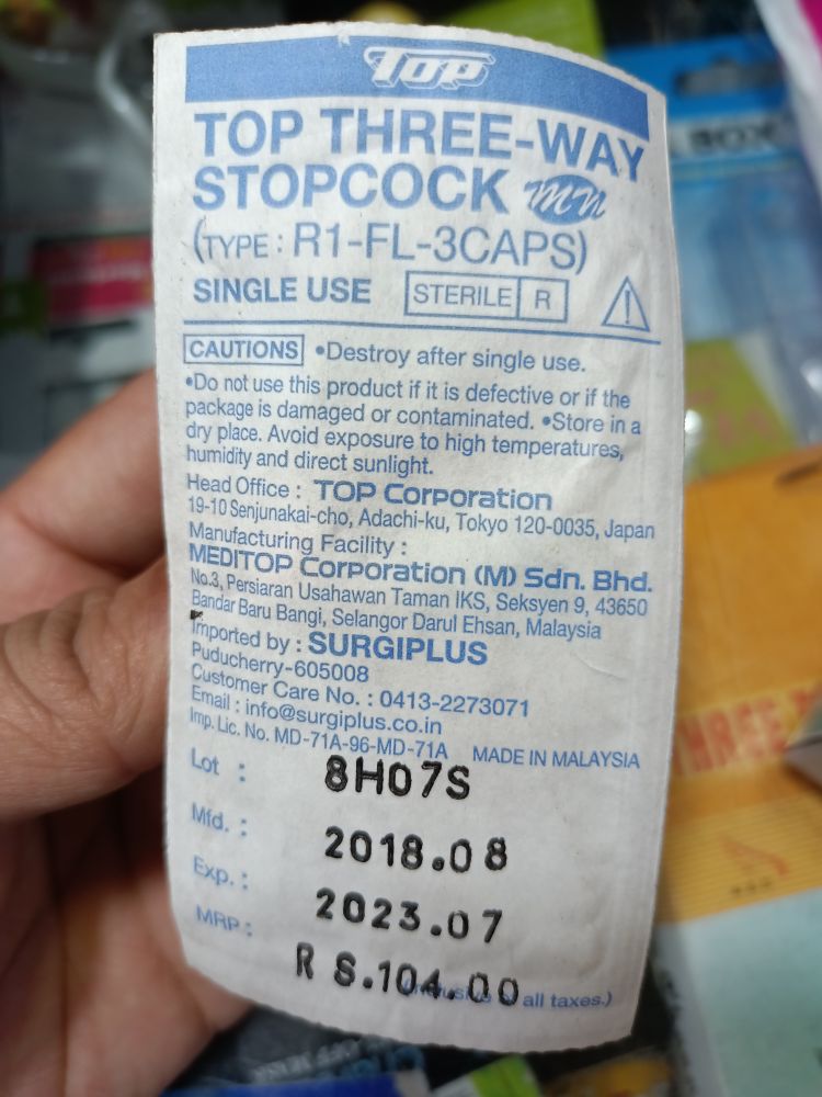 Top 3 Way Stop Cock R1-FL-3CAPS